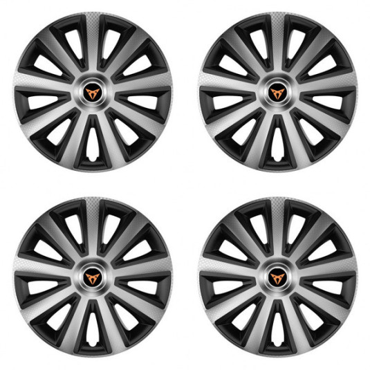 Puklice pre Cupra 16 Aviator carbon silver&black