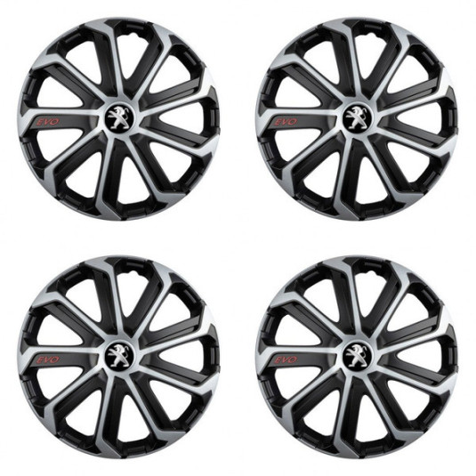 Puklice pre Peugeot (staršie logo) 15 Evo black&silver