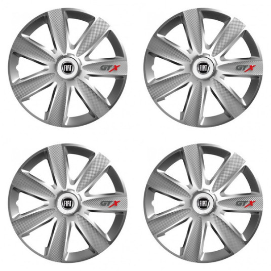 Puklice pre Fiat (čierny) 16 GTX CARBON silver