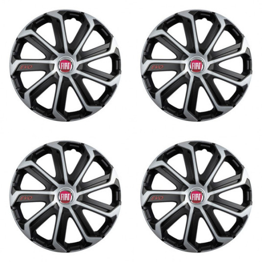 Puklice pre Fiat (červené) 15 Evo black&silver