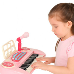 Klávesnica pre deti interaktívny klavír organ 37 klávesov mikrofón stojan ružová