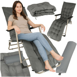 Záhradné lehátko LUARO turistické skladacie kreslo s vankúšom sivé