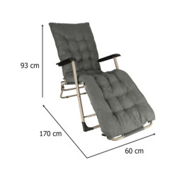 Záhradné lehátko LUARO turistické skladacie kreslo s vankúšom sivé