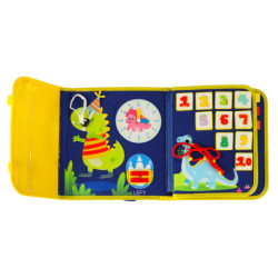 Zmyslová manipulačná doska montessori na batoh modrá