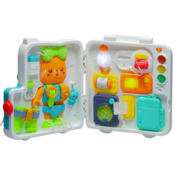 Senzorická manipulačná tabuľa montessori montessori kľučky medvedík XXL svetlo zvuk