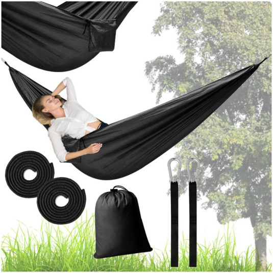 Kempingová hojdacia sieť cestovná hojdacia sieť 270 cm-  čierna