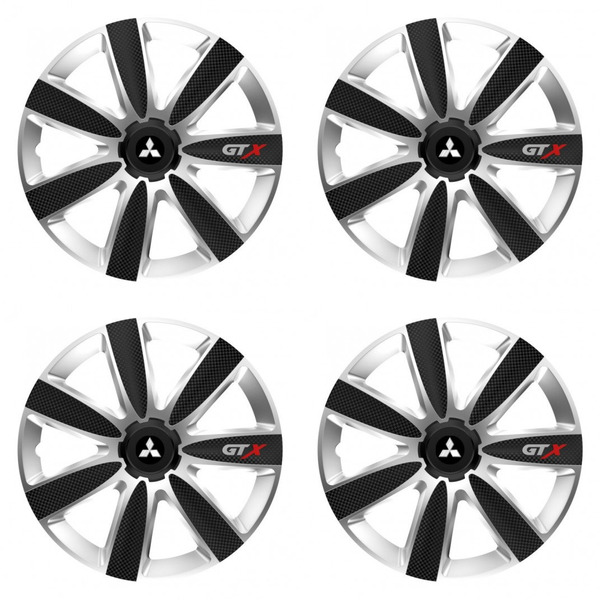 puklice pre  Mitsubishi (strieborné) 16 GTX CARBON silver/black