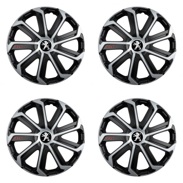 puklice pre  Peugeot (staršie logo) 16 Evo black&silver